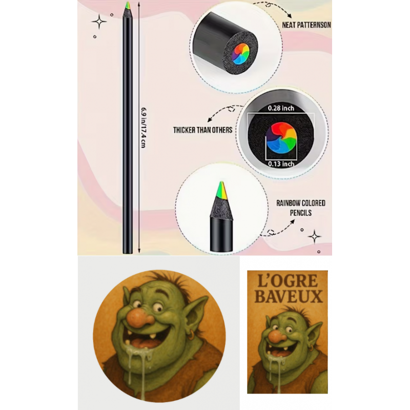 Lot 1 aimant 1 puzzle Ogre Baveux et 1 crayon multicolore
