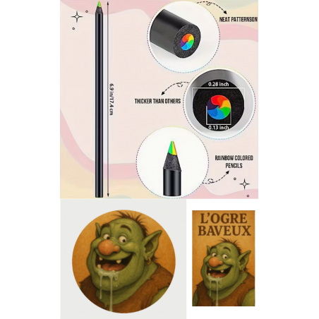 Lot 1 aimant 1 puzzle Ogre Baveux et 1 crayon multicolore
